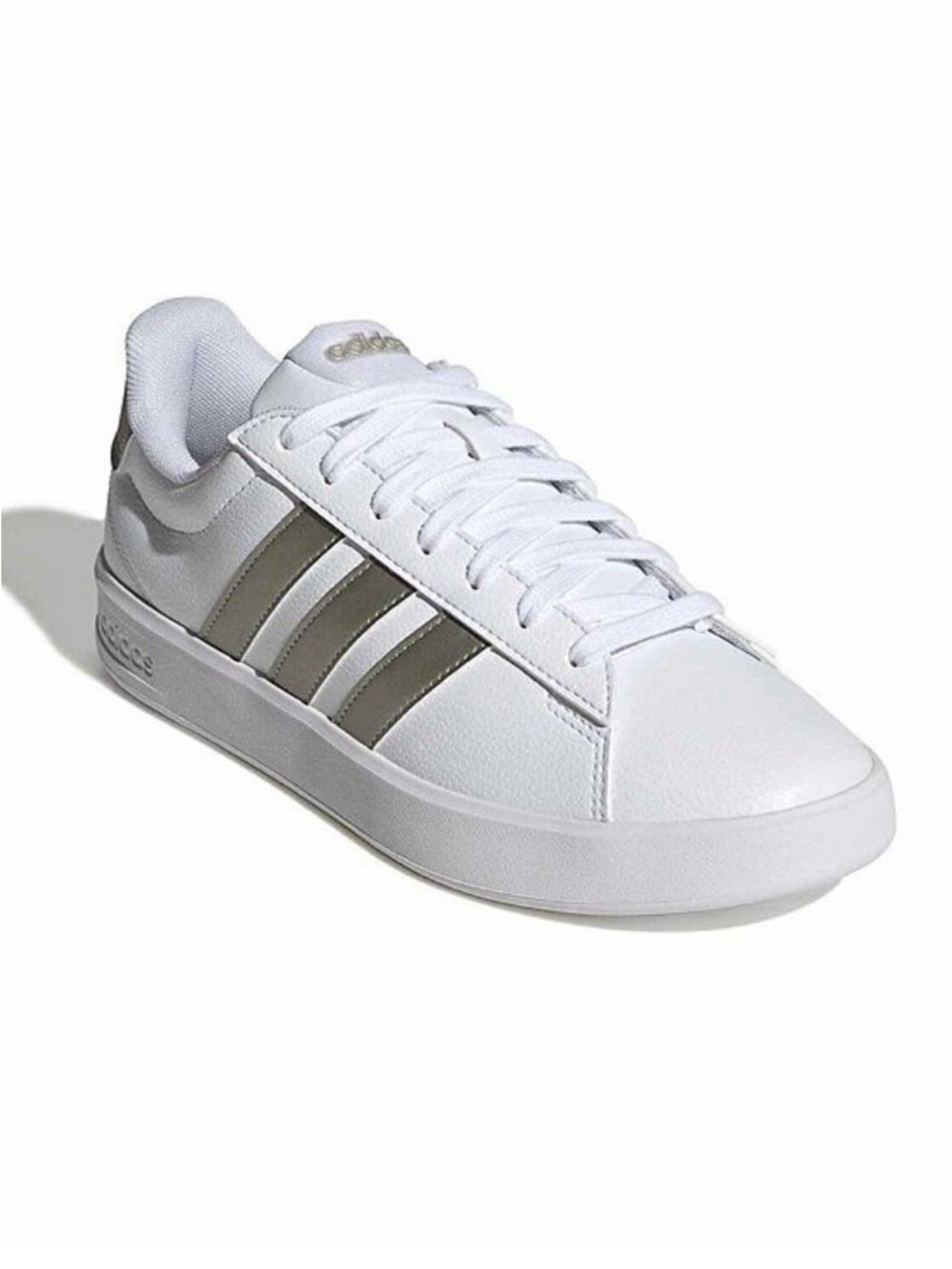 adidas White Sneakers with Metallic Silver Stripes